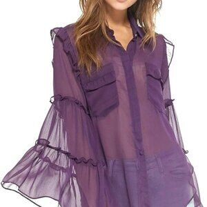 NWT Misa Los Angeles boho ruffle bell sleeve top shirt blouse Large viscose